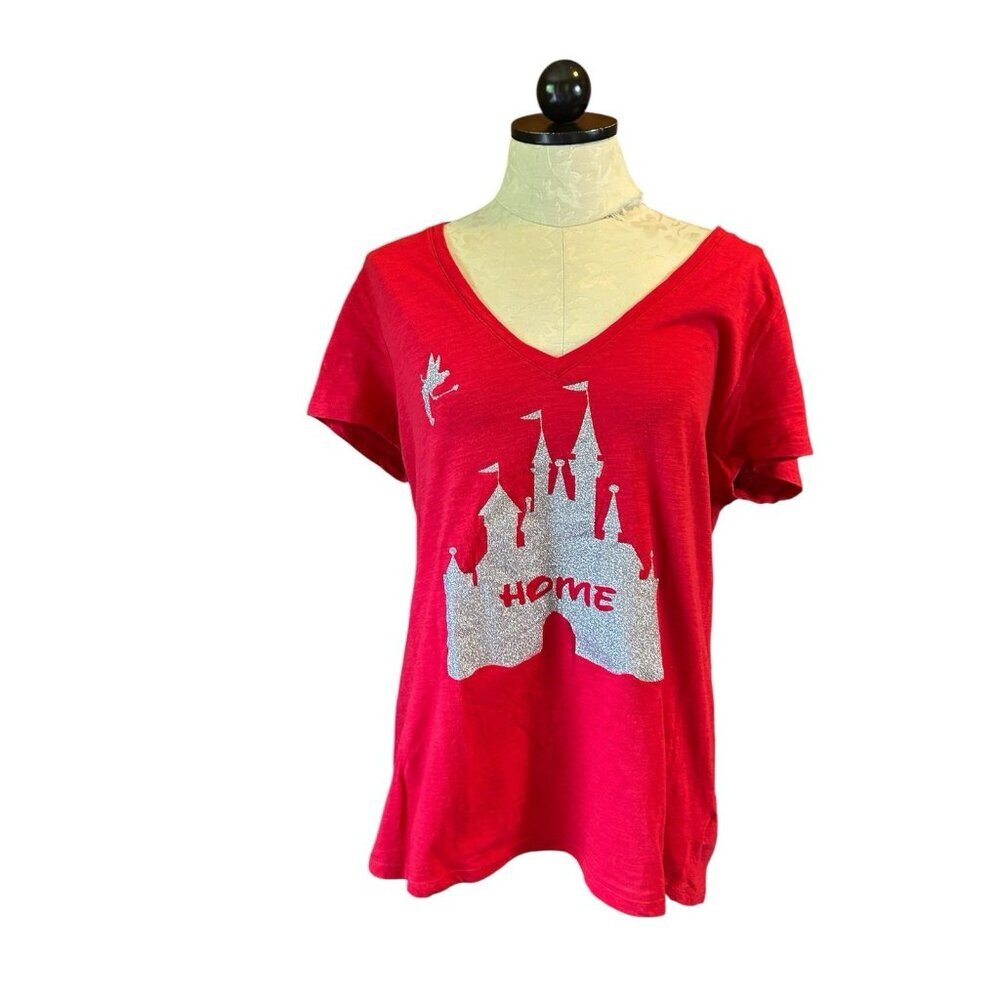 Merona Castle Tinkerbell T Shirt Red Magic Kingdom‎ Plus 1X V-Neck Disney World
